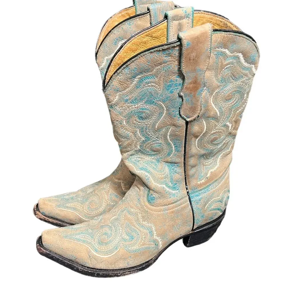 Corral Girls' Embroidered Turquoise Cowgirl Boot Snip Toe - E1051 5.5